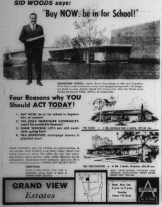 This June, 1963 ad for Grandview Estates celebrated the newly constructed elementary school adjoining Grandview Estates.